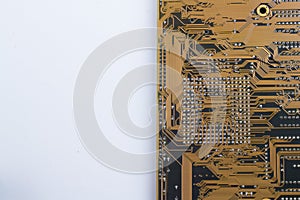 Close up of PC motherboard on the white background / texture