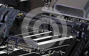 close up PCIe M.2 connector interface for modern high performance ssd storage on the modern computer