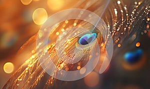 A close up of a peacock feather with a blue spot