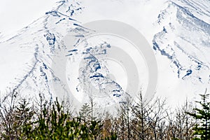 Close up the peak of mount Fuji with snow