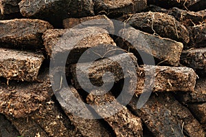 Close up of peat pile on Harris, Scotland