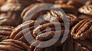 Close-up of pecan nuts with detailed texture. Macro food photography