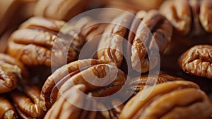 Close-up of pecan nuts with detailed texture. Macro food photography