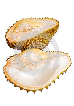 Close up of peeled durian isolated