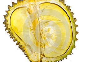 Close up of peeled durian isolated on white background