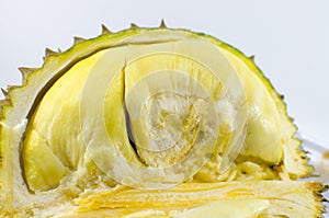 Close up of peeled durian isolated on white background