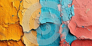 A close up of peeling paint on a wall, corful grunge wallpaper background