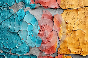 A close up of peeling paint on a wall, corful grunge wallpaper background