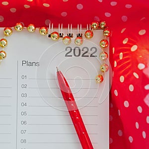 Close up Pen Point to Blank Plans List on Year 2022