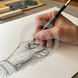 A close-up of a pencil sketching