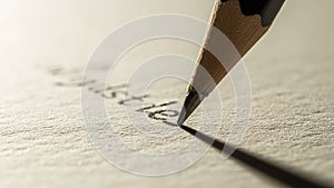 A close-up of a pencil writing