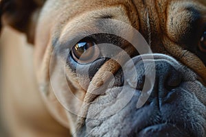 Close-up of a pensive boxer dog's face