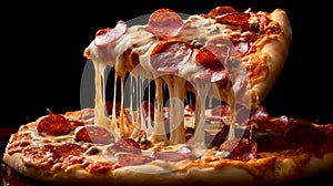 Close-up of Pepperoni Cheese Pizza on Black Background
