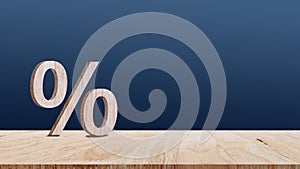 Close-up of percent sign leaning on wooden table, Percentage Sign And Discount Rate. Accountant VAT Tax Concept