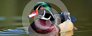 Close up perched wood duck, Silver River, Ocala, Florida, avian