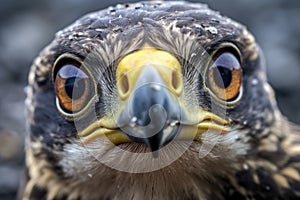 close-up of peregrine falcons eyes during hunt