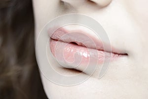 Close up of perfect natural lips makeup.