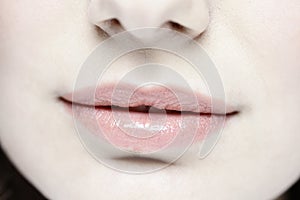 Close up of perfect natural lips makeup.