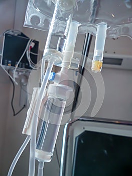 Close up on perfusion bag and tube