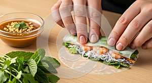 Fresh Vietnamese Spring Rolls with Peanut.