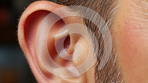 A close up of a person& x27;s ear and earplug. Generative AI image.