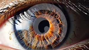 a close up of a person s eye with a brown iris