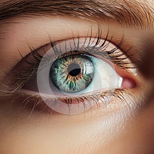 a close up of a person's green or grey eye, highly detailed picture,