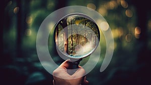 Close-up of a person\'s hand holding a magnifying glass