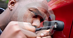 Close-up Of Person's Hand Opening Car Door