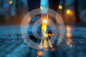 Close-up of a person\'s shoe while walking. Suitable for accompanying articles about the walking benefits