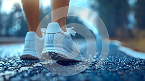 Close-up of a person\'s shoe while walking. Suitable for accompanying articles about the walking benefits