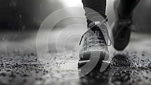 Close-up of a person\'s shoe while walking. Suitable for accompanying articles about the walking benefits,