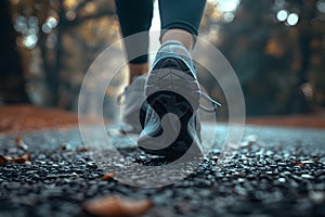 Close-up of a person\'s shoe while walking. Suitable for accompanying articles about the walking benefits,