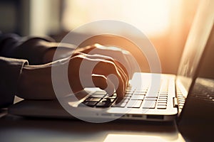 Close-up of person typing on laptop keyboard, with their hands and fingers