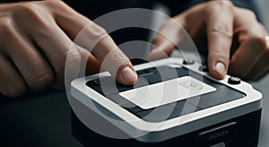 Close-up of Person Using Fingerprint Scanner for Security Access