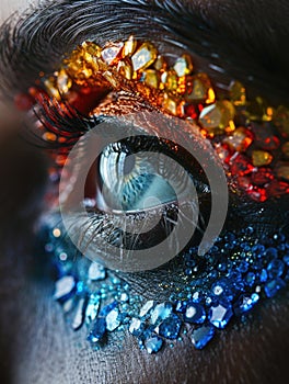 Close-Up of Persons Eye With Colorful Makeup