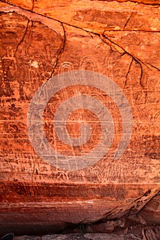 Close up of a petroglyph on the rock canyon wall in Snow Canyon State Park in Utah