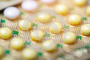 Close up pharmaceuticals antibiotics pills medicine in blister packs.