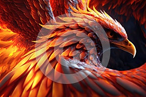 close-up of phoenix firebird's fiery feathers and talons
