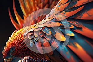 close-up of phoenix firebird& x27;s vibrant feathers and talons