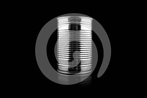 Close up photo of aluminium can isolated on black background. Aluminium can background. Aluminium beverage cans. Drink can. Metal