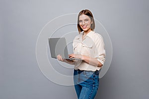 Close up photo beautiful pretty she her business lady hands arms notebook write novel reader data startup novelty