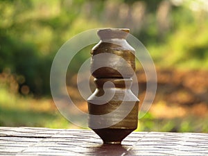 Close up photo of beautiful toys of clay pots