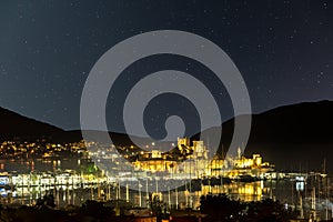 Close up photo of bodrum castle with nightscape