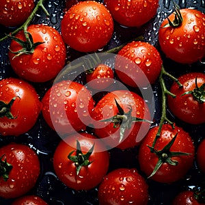 Close-up photo capturing the beauty of freshly washed cherry tomatoes. photo