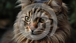 A close-up photo of a cat with its unique features intricate fur patterns and intense expression created with Generative AI