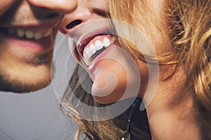 Close up photo of cheerful young couple