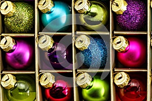 Close up photo of christmas tree ornaments