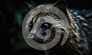 close up photo of civet cat in on black background. Generative AI