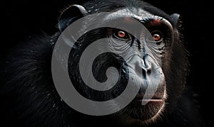 close up photo of crested black macaque on black background. Generative AI